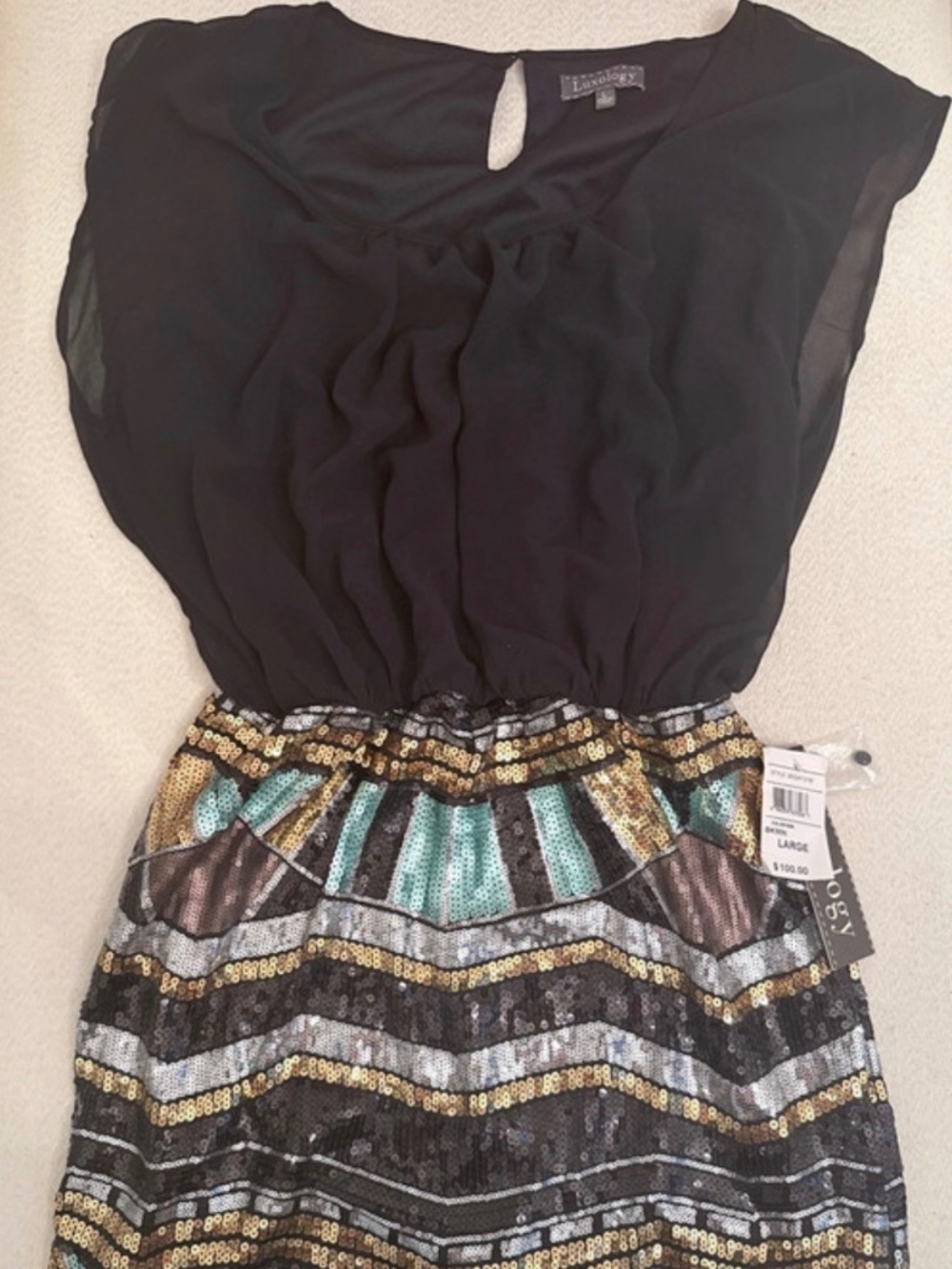 * Luxology Sequin Geometric Chevron Cocktail Dress NWT Large